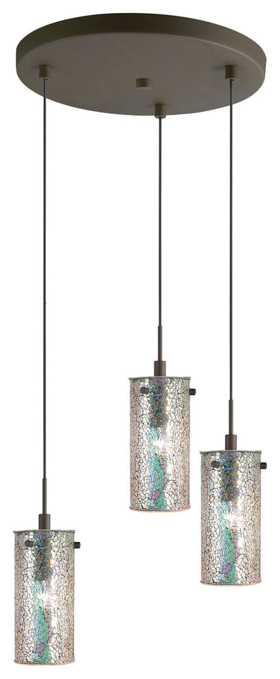 Tube 3-Light Cluster Pendant, Bronze, Mosaic Iridescent