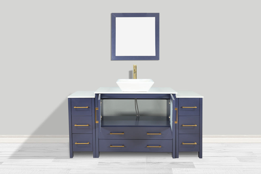 Vanity Art Vanity Set With Vessel Sink, Blue, 60", Standard Mirror
