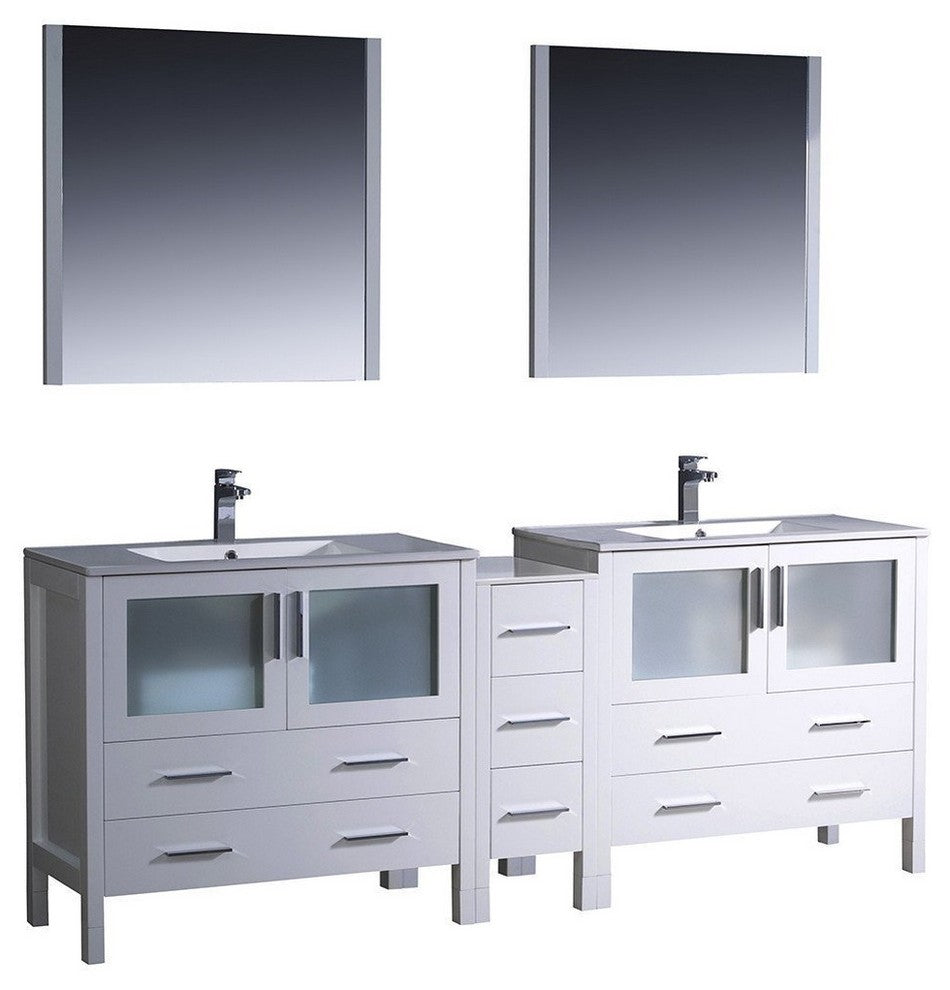 Torino 84" White Modern Double Sink Bathroom Vanity, Faucet FFT3071BN