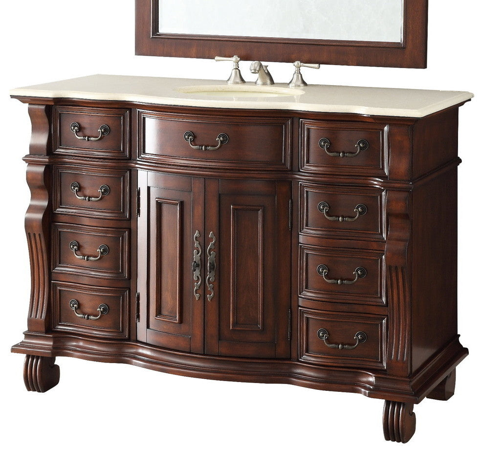 50 inch Cherry Wood Hopkinton Bathroom Sink Vanity Cream Marble Top