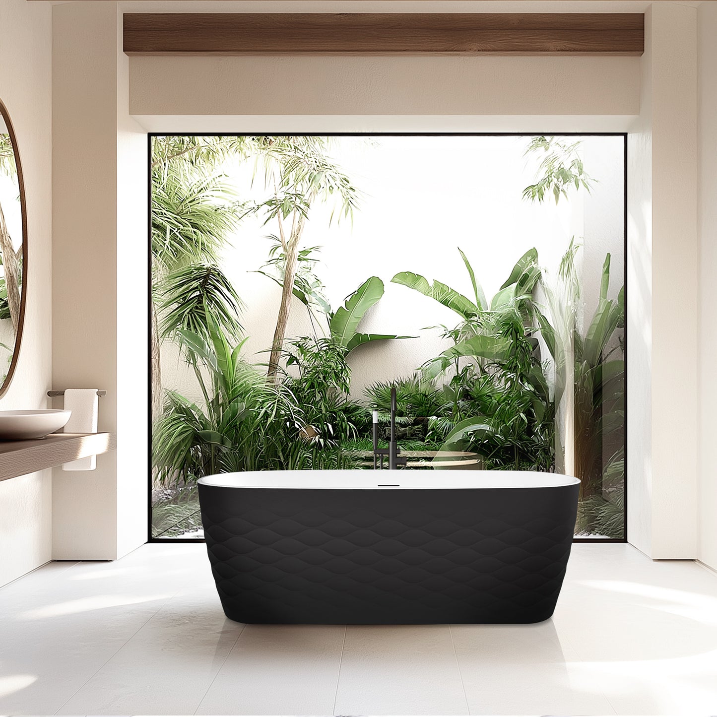London Freestanding Acrylic Soaking Bathtub, Black, 66.9"l X 31.5"w