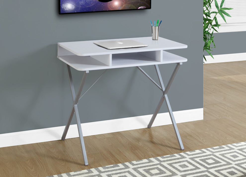 Computer Desk Home Office Laptop Storage Shelves 31"L Work Metal White