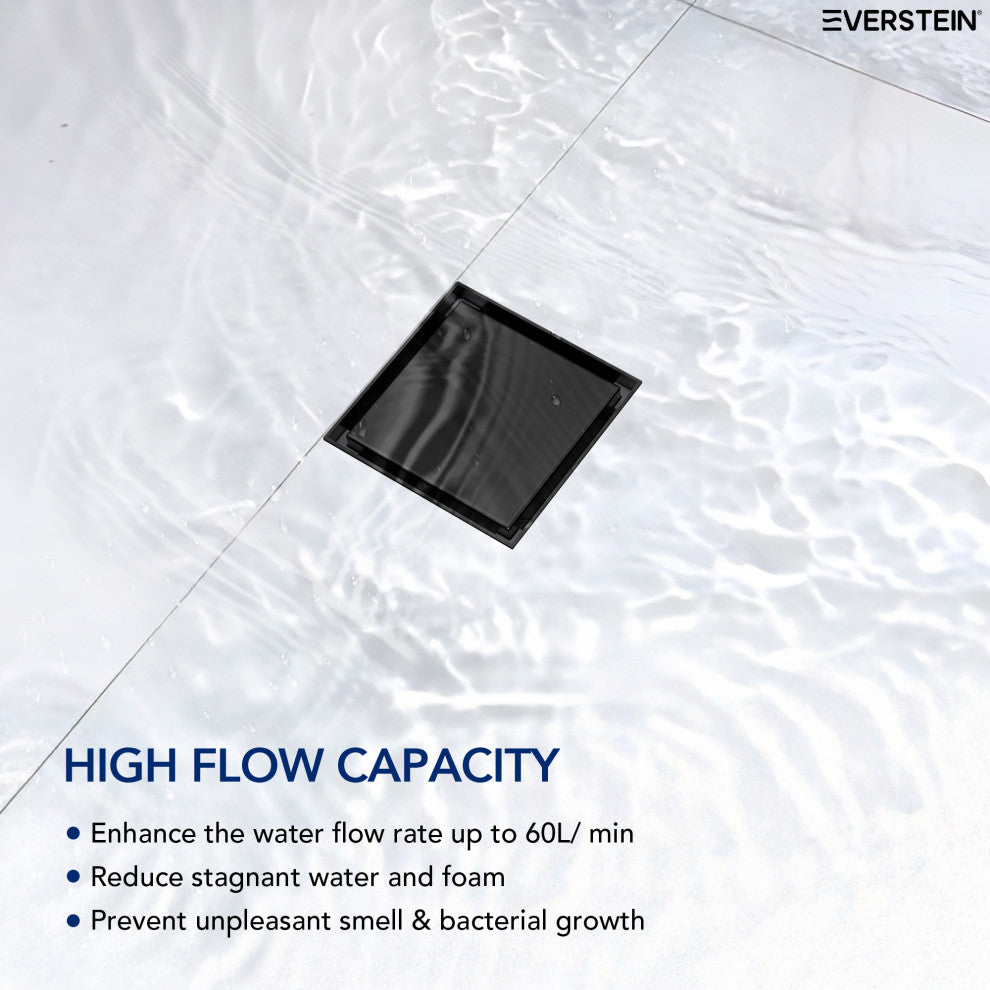 4"x4" Stainless Steel Square Shower Drain With Drain Cover, Matte Black