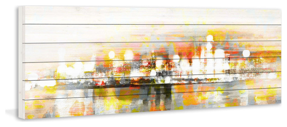 "Hong Kong" Painting Print on White Wood, 45"x15"
