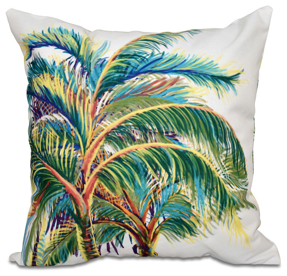 Vacation, Floral Pillow, White, 16"x16"