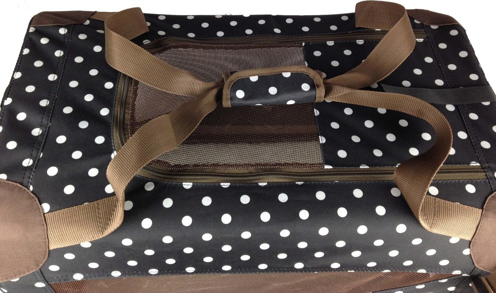 Folding Zippered Vista View House Pet Crate, Dark Navy and Brown Polka, Large