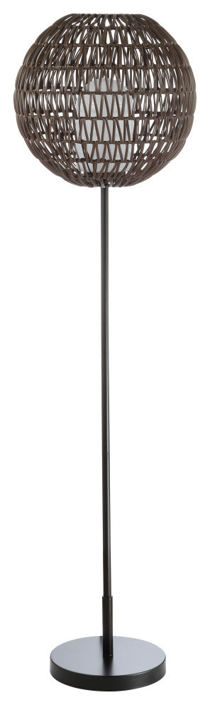 Bea 61" Outdoor Woven Globe LED Floor Lamp, Coffee and Black