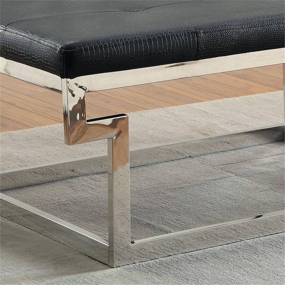 Furniture of America Jaxi Contemporary Faux Leather Tufted Bench in Black