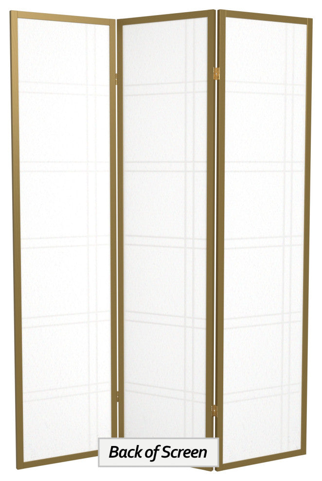 6' Tall Double Cross Shoji Screen, Special Edition, Gold, 3 Panels