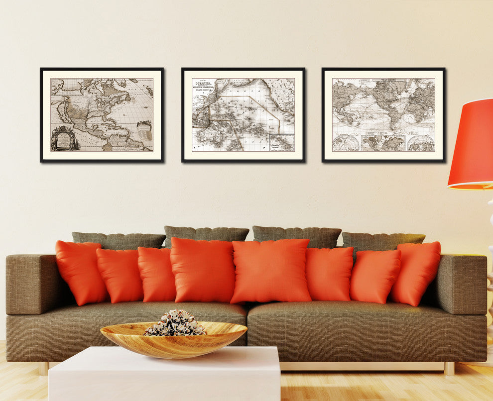 Oceania Vintage Sepia Map Canvas Print, 16"x21"