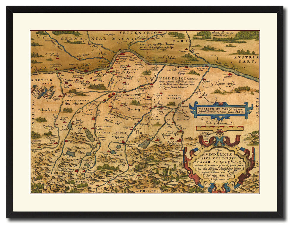 Germany, Bavaria Map Print On Canvas With Black Frame, 28" X 37"