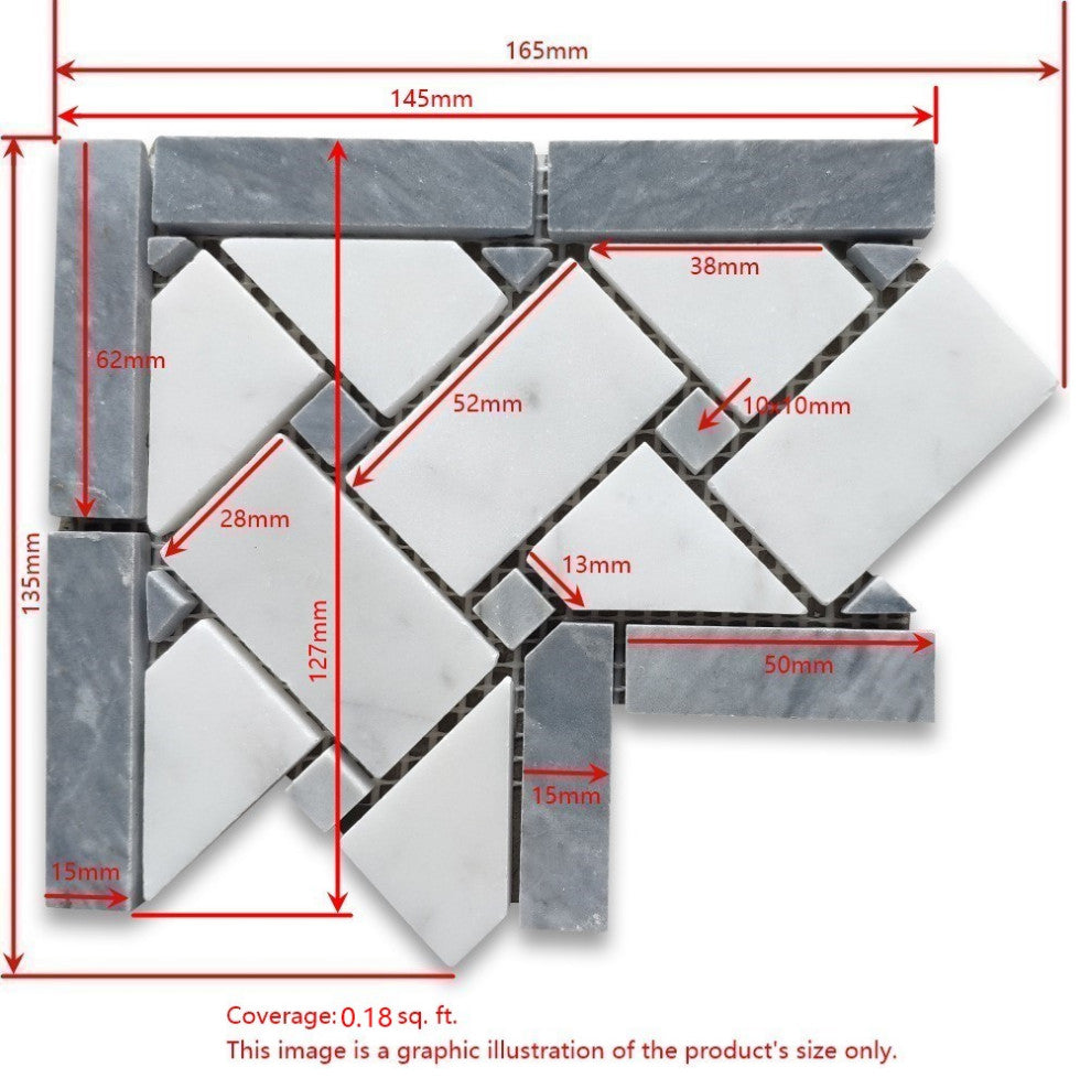 Carrara Venato Carrera Marble 4x4 Basketweave Mosaic Corner Honed, 1 sheet