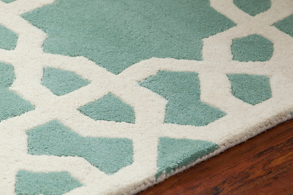 Davin Contemporary Area Rug, Light Aqua and White, 7'x10'
