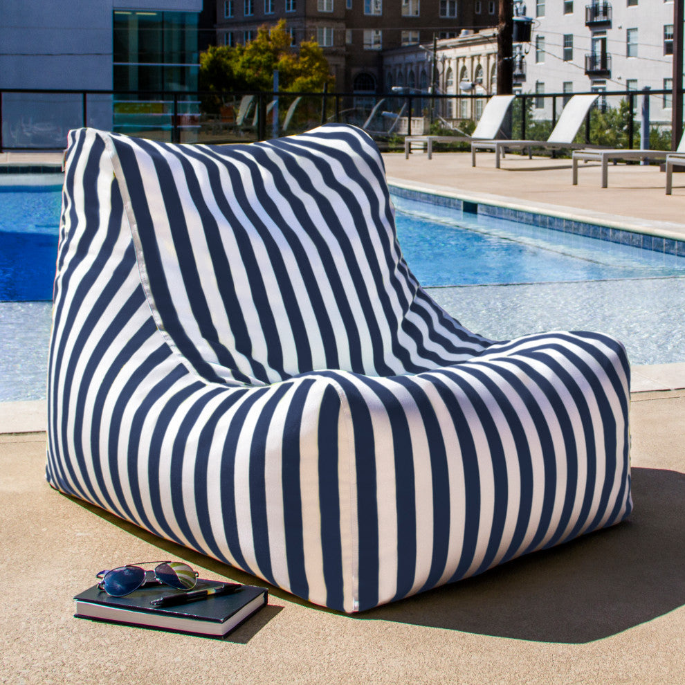 Ponce Outdoor Patio Bean Bag Lounger, Navy Stripes