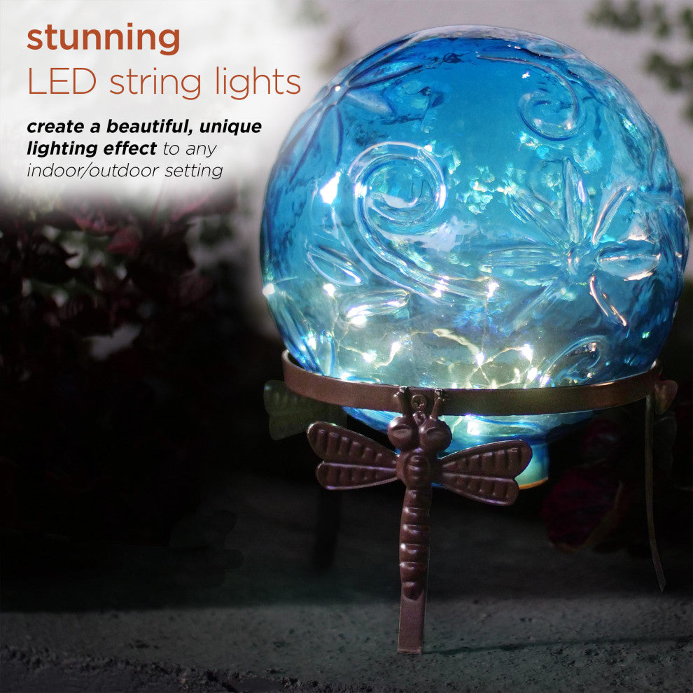 Alpine Blue Glass Globe Decor With LED Light, 13" Tall