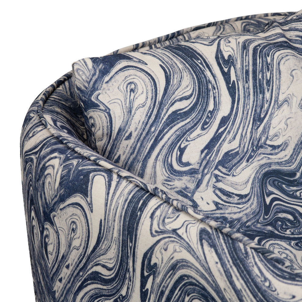 Navy Blue and White Upholstered Accent Chair