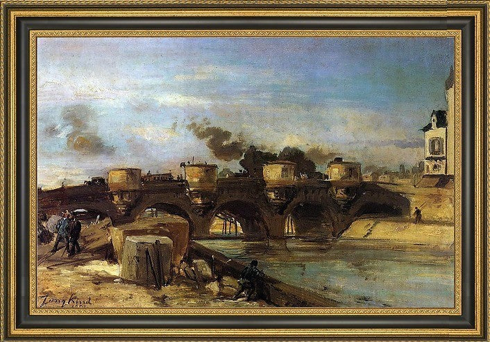 Johan Barthold Jongkind Fire on Pont Neuf Framed Premium Canvas Print, 18"x27"