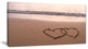"Two Hearts Drawn on The Beach" Seascape Art Canvas, 40"x20"