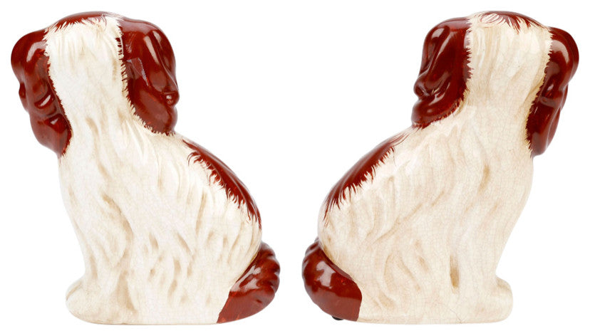 Schaefer Ceramic 8" Staffordshire Dogs With Baskets Pair