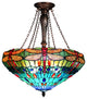 CHLOE SCARLET Tiffany-style 3 Light Dragonfly Inverted Ceiling Pendant 24" Shade