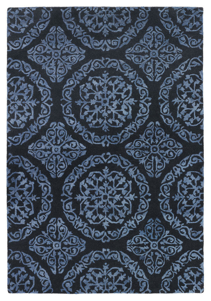 Satara Contemporary Area Rug, Black and Blue, 5'x7'6" Rectangle