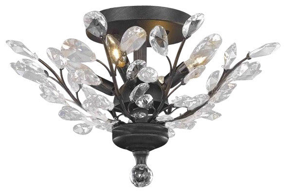 Elegant Orchid Flush Mount, Dark Bronze Finish With Royal Cut Crystal