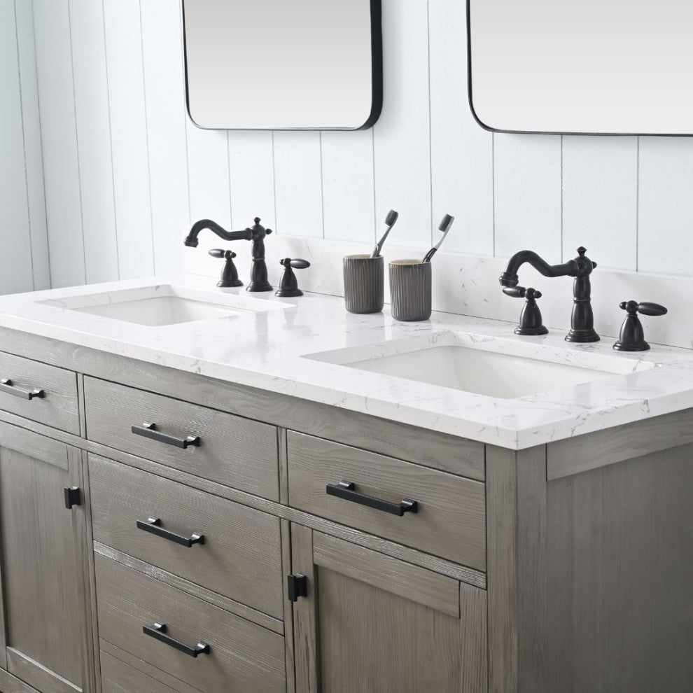 Jasper 60" Bathroom Vanity, Textured Gray, Ariston White Engineered Stone Top
