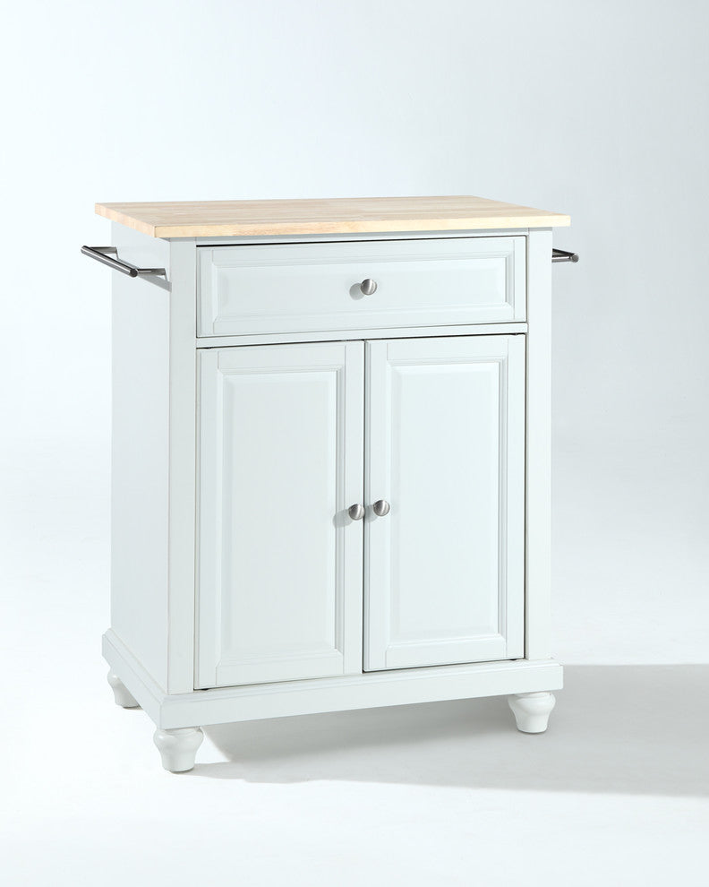 Crosley Furniture Cambridge Natural Wood Top Portable Kitchen Island in White