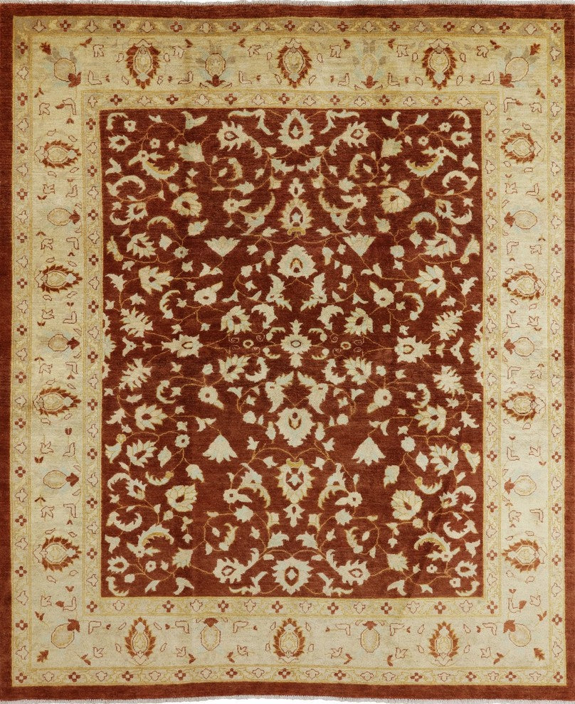 Orange Peshawar Quality Oushak Style Chobi Hand-Knotted Wool Rug, 8'x10'