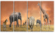 Savannah Wildlife Panorama, African Canvas Art Print, 48"x28", 4 Panels