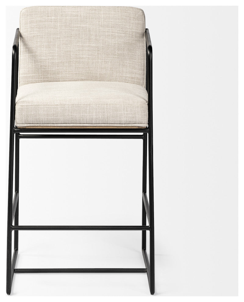 Stamford Light Beige Upholstered Seat With Wood Back, Metal Frame Counter Stool