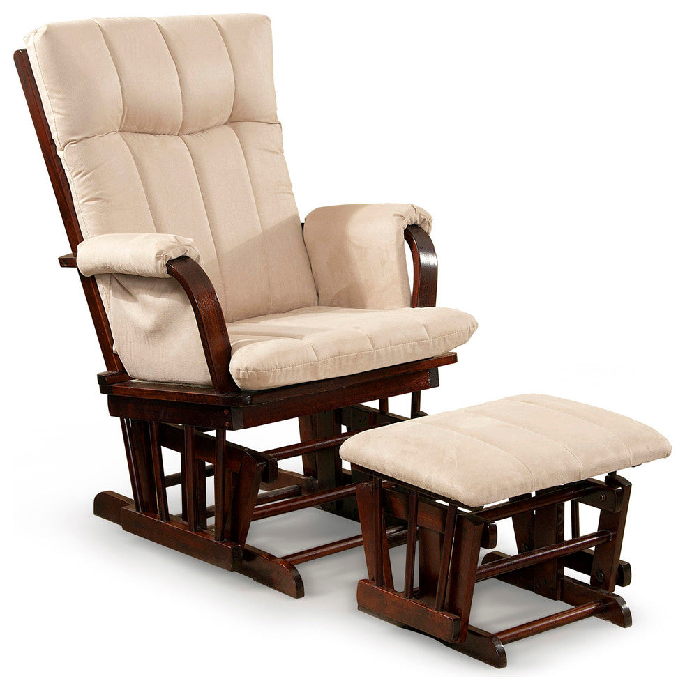 Home Deluxe Fabric Cushion 2-Piece Glider Chair and Ottoman Set, Beige/Cherry