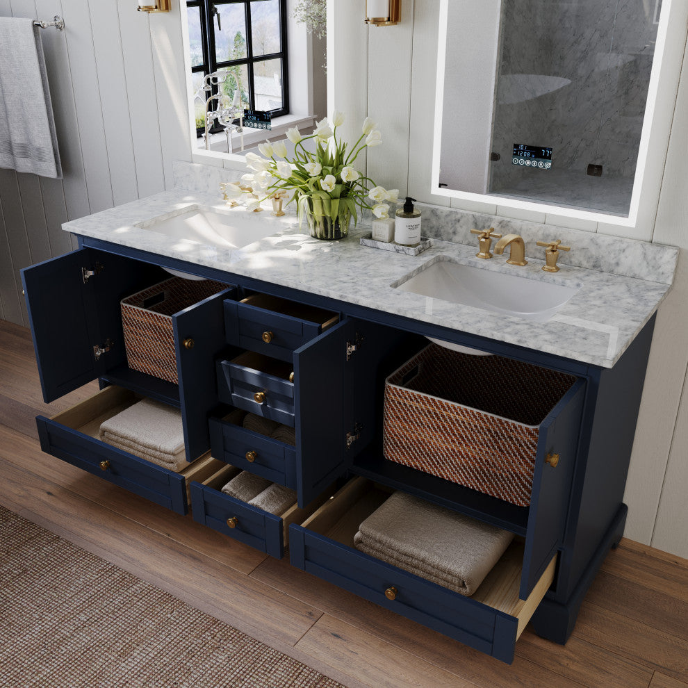 Audrey Vanity Set, Heritage Blue, 72", Gold Hardware, No Mirror