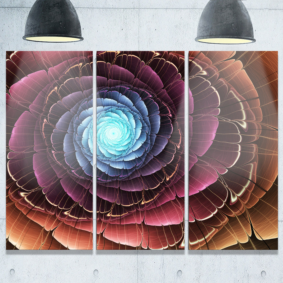 "Fractal Flower Pink Brown Digital Art" Metal Wall Art, 3 Panels, 36"x28"
