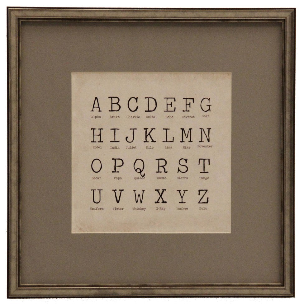 Matted Antique Font Abc Uppercase 2, Brushed Silver Shadowbox