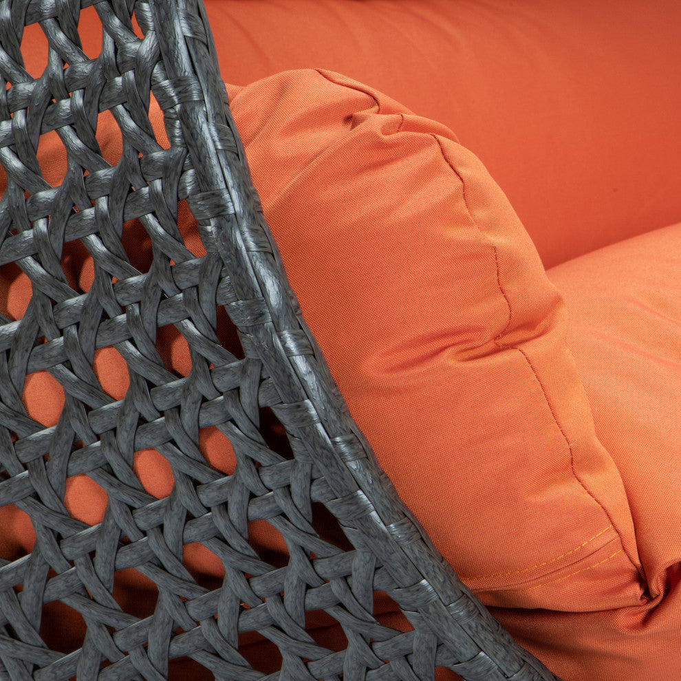 2 Person Charcoal Wicker Double Hanging Egg Swing Chair, Orange