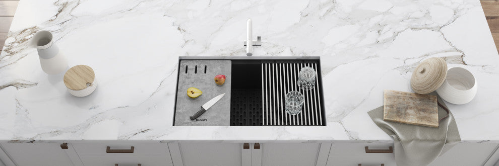 33-in Undermount Workstation Granite Kitchen Sink Matte Black - RVG2302BK