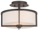 Ceiling Mount With Handcrafted Off-White Fabric Hardback Shade, Bronze