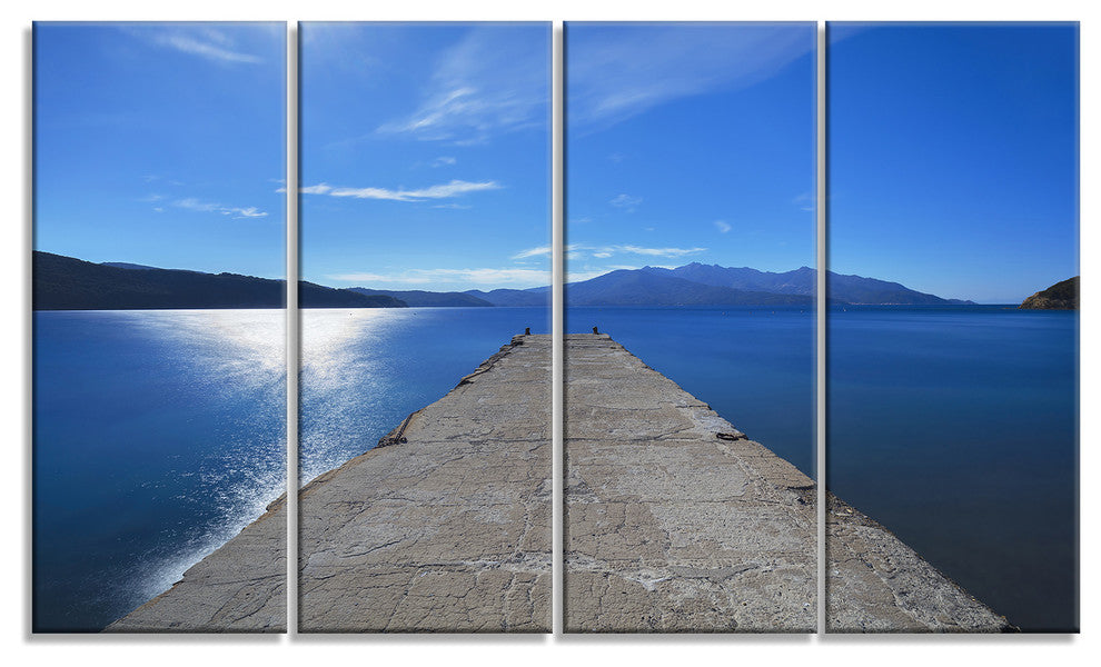 "Elba Island Pier and Capanne Mountain" Landscape Wall Art, 4 Panels, 48"x28"
