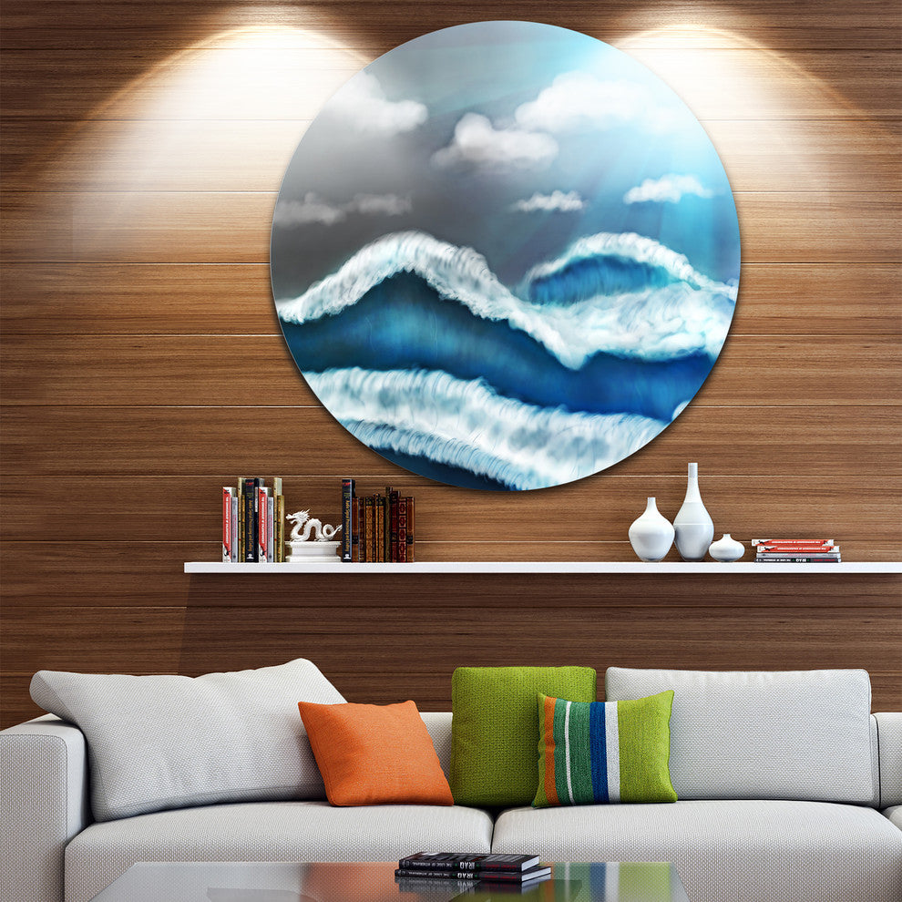 Blue Sky With Clouds, Landscape Large Disc Metal Wall Art, 36"