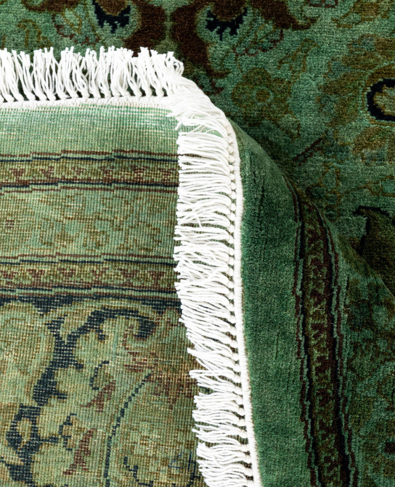 Overdyed One-of-a-Kind Hand-Knotted Area Rug Green, 8' 1" x 8' 1"
