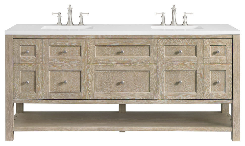 Breckenridge 72" Double Vanity, Oak, 3 CM White Zeus Top