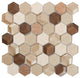 Hexagon Stone Metallic Beige 3D Insert Glass Mosaic Tile, 13"x13", Single Sheet