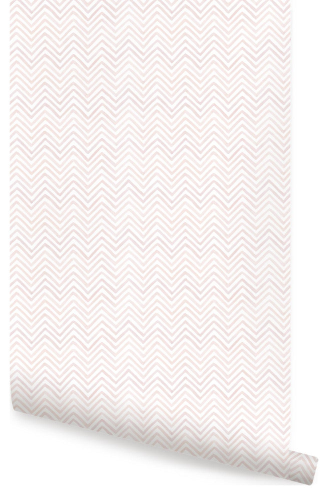 Watercolor Chevron Peel and Stick Vinyl Wallpaper, Pale Pink, 24"w X 60"h