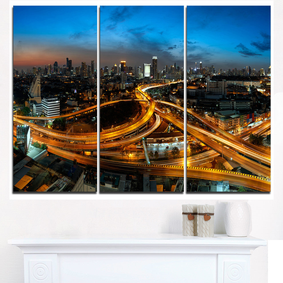 "Illuminated Highway in Bangkok" Metal Wall Art, 3 Panels, 36"x28"