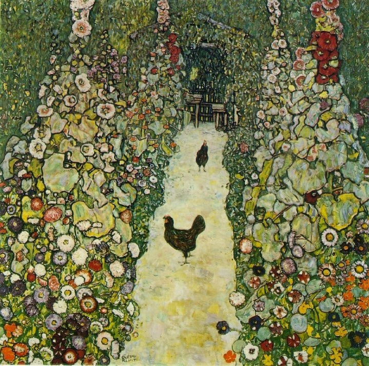 Gustav Klimt A Garden Path with Chickens - 20" x 20" Premium Canvas Print