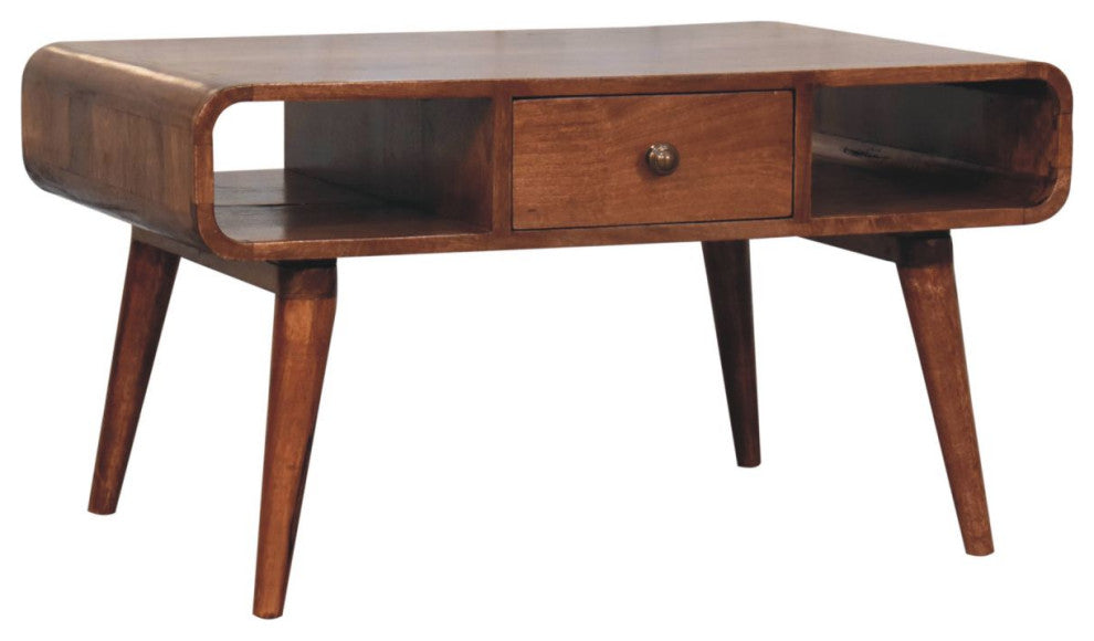 Artisan Furniture Solid Wood Curved Honey Caramel Coffee Table with a drawer