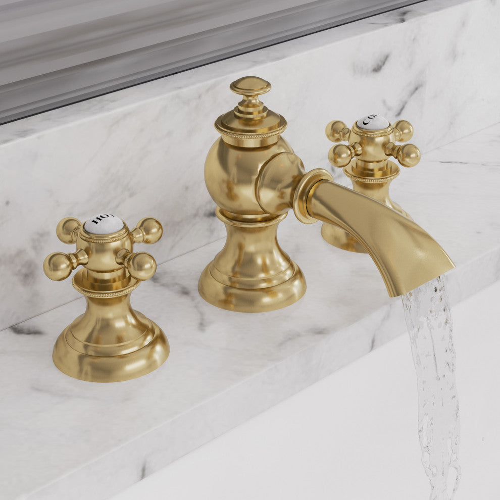 Modern Widespread Waterfall Deck Mount Lavatory Faucets and Pop-Up Drain, Gold