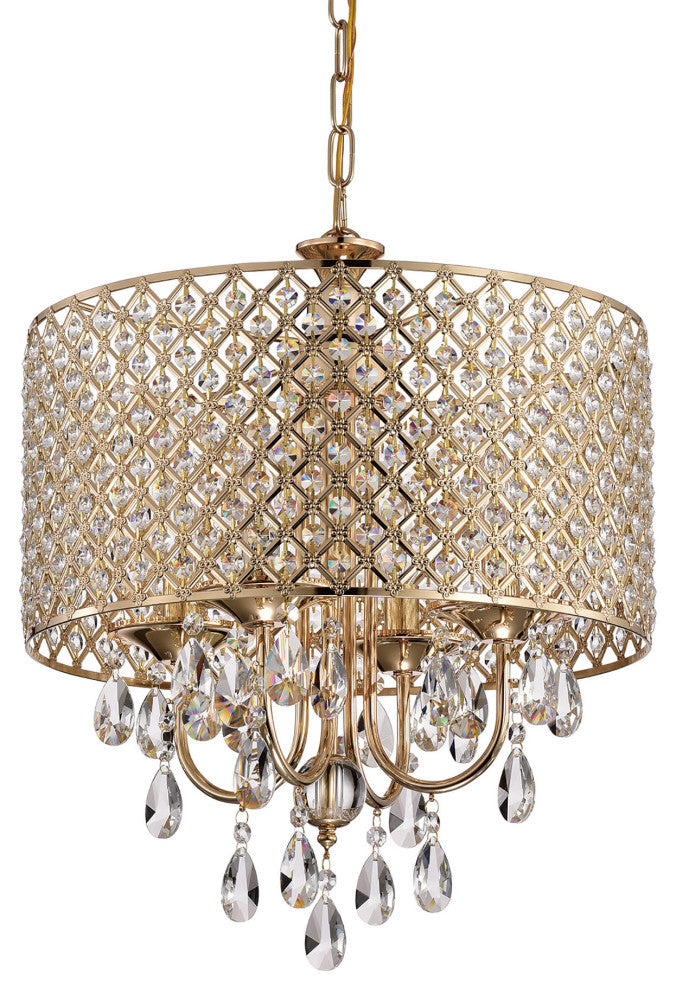 4-Light Rose Gold Round Beaded Drum Chandelier With Hanging Crystals
