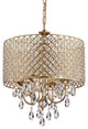 4-Light Rose Gold Round Beaded Drum Chandelier With Hanging Crystals